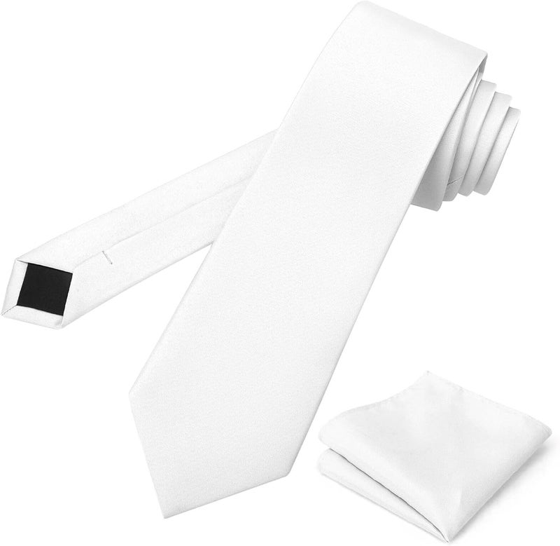 pensee Men's Tie Set Solid Pure Color 3.15" (8CM) Classic Formal Plain Necktie and Pocket Square Set For Men - Image 4